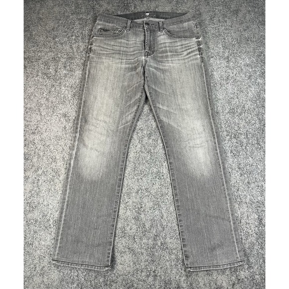 7 for All Mankind Slimmy Jeans Mens 32x29 Gray Denim Whisker Faded EUC - Picture 1 of 9